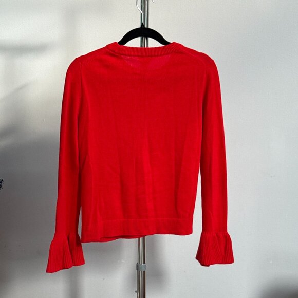J.Crew Red 100% Cotton Ruffle Cuff Sweater | Crewneck | Like New - Picture 2 of 3